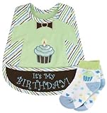 Stephan Baby It's My Birthday Cupcake Bib and Cupcake Bootie Socks Gift Set, Birthday Boy (Discontin