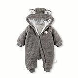 Baby Nest ベビー服 長袖カバーオール ロンパース コート フード付き 男の子 防寒 秋冬用 グレー 18-24M