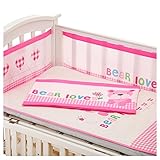 Zicac　ベビーベッドガード　四方タイプ　ベッドバンパー　3色選択可能　取り付け便利　可愛い　130x70cm以下のベビーベッドに適合 (ピンク)