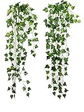 ROZZERMAN 観葉植物 人工 アイビー 緑 2本 セット インテリア 壁掛け 植物 造花 大型 室内 g37 (A-グリーン)