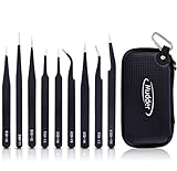 Mudder 9 Pieces Anti-static ESD Tweezers Kit Non-magnetic ESD Tweezers with Storage Bag [並行輸入品]