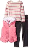 U.S. Polo Assn. Little Girls' Toddler Puffer Vest Long Sleeve Striped Tee and Stretch Denim Jean Pin