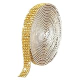 ラインストーンテープ 自粘着 キラキラ デコシール 幅9mm 4列 ゴールド 長さ90cm DIY用 多列 幅4.5mm〜18mm NANDELMO ND-0180-R04-GD-9mm-4L