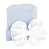 Refaxi 赤ちゃんの女の子新生児の幼児のシフォン弓のタイキャップShripy（ホワイトハット+パウダーノット）とソフト帽子ニット（ブルーキャップ + ホワイトノット）