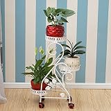 J-園芸ラック ラワースタンド フラワーラックアイアンメタル3つの植物の花のポットホルダーシェルフのための車輪とヨーロッパのスタイルのフラワーシェルフを立て屋内居間、バルコニー、ガーデン、商業用装飾ラ