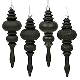 Vickerman 4 Finish Finial Ornaments, 7-Inch, Black, 8-Pack