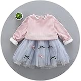 Pojour 春 0-3歳女の子可愛いプリンセスドレス 長袖スカート 通気 綿 ピンク(90cm)