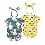 hibote ロンパース ボディスーツ 半袖 身長66cm用 ベビー服 オーガニックコットン 兎 男女兼用 イエロー