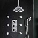 Homedecレトロスタイル8 "ラウンド雨温度調節シャワーヘッド& 6pcs SpaボディJets受話器、真鍮Ceramics電話ハンドヘルドシャワーヘッド