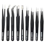 Powseed 9-piece Precision Anti-static ESD Tweezer Stainless Steel Non-magnetic Fine Curved Maintenan