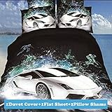 Ttmall Twin Size 100% Cotton 3d Black White Green Cars for Boys Men Printed Bedding Sets Duvet Cover