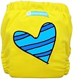 Charlie Banana Hybrid Cloth Diaper - Snap - Blue Petite Coeur on Yellow - One Size by Charlie Banana
