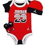 NIKE(ナイキ)エア・ジョーダン 0-6months ブラックxレッドARMY JORDAN23半袖ボディスーツ超豪華3点セット [並行輸入品]