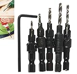 UNHO 5本 ドリルビット 1/4六角軸 穴あけ 面取りカッター木工用 1.98mm 2.38mm 2.78mm 3.175mm 3.56mm