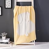 ベビーブランケット タオルケット キッズ 赤ちゃんすやすや お昼寝 大判 うさぎ 毛布 ひざ掛け hibote 80*100cm イエロー