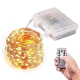FiYi イルミネーションライト led電池式 電飾 10M100led 点灯8パターン リモコン付き 防水(銅線ワイヤー, ウォームホワイト)