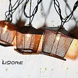 LIDORE 10 Counts Vintage Bronze Iron Nets Lanterns Plug-in String Lights. Great For Indoor/Outdoor D