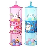 LECENT @ 2個(ピンクとブルー)メッシュHanging Basketストレージ、多機能3コンパートメントHangingメッシュポータブル旅行折りたたみ子供おもちゃストレージバスケットオーガナイ