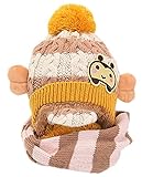 Plus Nao(プラスナオ) スヌード付きニット帽 キッズ ベビー あったかマフラー メビウス型スヌード あったか裏起毛帽子 耳までかくれるボンボリイヤーウォーム - ホットピンク