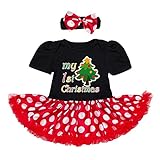 Tortor 1bacha(JP)　ベビードレス　赤ちゃん　女の子　クリスマス　ドット　ワンピース　半袖　子供ドレス　蝶結び　ヘアバンド付き　キッズドレス　ガールズ　綿　出産祝い　誕生日　記念写真　結