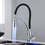 Hootech　キッチン　水栓　混合水栓　キッチン用水栓　キッチン　蛇口　360度回転　引き出せる　冷温切り替え　　シングルレバー　LEDシャワーヘッドタイプ