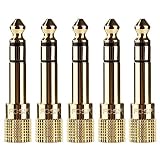 FosPower (5個セット) 6.35mm (1/4")オス ⇒ 3.5mm (1/8")メス (3極TRS AUX / 24k金メッキプラグ) アンプヘッドホン変換 ステレオオーディオヘッドホンジャック (ミニプラグ → 標準プラグ) 延長変換アダプター