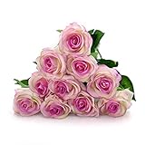 Kingdetector 紫白 高品質 ローズ バラの造花 ブーケ インテリア 本物 きれい 結婚式 お祝い (36pcs)