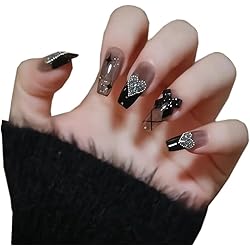 Amazon | CLOGRATIA ネイルチップ 地雷系 黒 韓国 つけ爪 量産型