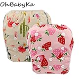 OHBABYKAスイム布 水遊びパンツ スイムパンツ おむつ 2点セット 0-3歳 赤ちゃん用 水着 再利用可能 ボタンでサイズ調整可能 防水外層 ポリエステルメッシュ内層 オムツカバー スイミング教
