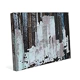 Urban City – Azureミント&ブルーアンティーク調の市建物の描画抽象画Urbanフォレスト木製ストリップcrackle-patternブラックブラウンホワイトグレー壁アートプリント 8x