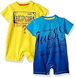 GUESS Baby Boys' 2 Piece Bodysuit Set Fantasy Blue/Yellow 12M [並行輸入品]