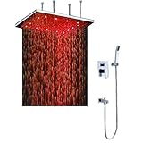 Possbayバスルームシャワーセットwith 20インチ真鍮クロムSquareオーバーヘッド温度Sensitive LED降雨シャワーヘッド、真鍮ハンドヘルドシャワーヘッド