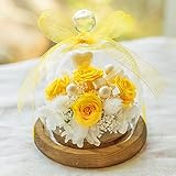 プリザーブドフラワー ガラスドーム ギフト Mサイズ （ミモザイエロー） ガラスの森～ローズシュシュ～