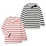 (ピンク/90cm)ベビー服 女の子 Tシャツ 長袖 UZULAND ジャガード天竺 ボーダー柄 リボン スナップボタン付 女児 ベビー