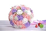 30個の人工ウェディングブーケ花嫁ブライダルブーケパープル+ピンク+ホワイト