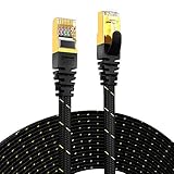 CAT7準拠STP 高速LANケーブル (5m) AMPCOM 10Gbps/600MHz RJ45 フラットインターネットケーブル 金メッ