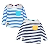 (サックス/80cm)ベビー服 男の子 Tシャツ 長袖 綿100％ ボーダー柄 ポケット付き 男児 ベビー