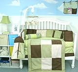 Soho Sage & Brown Suede Baby Crib Nursery Bedding Set 13 pcs included Diaper Bag with Changing Pad &
