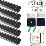 LightingWill LEDアルミチャンネルUタイプ 3.3 Ft/1M 20mm以下5050　3528　LEDライト用　カバー　エンドキャップなどの付属品が付き　ブラックチャンネル透明色カバーU