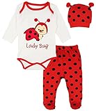 Lilax Baby Girl Fun Uniqueソフトコットンボディスーツ、キャップ、とパンツ新生児用品一式3ピースギフトセット