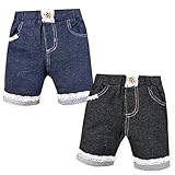 ベビー服 女の子 パンツ ボトム UZULAND デニムニット 綿100% レース ウッドボタン 裾ロールアップ 女児 ベビー (2.ブラック/90cm)