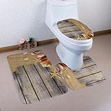 ホームthree-pieceトイレセット、カラフルな快適な木製ボードシートカバーとラグ浴室セット