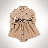 【並行輸入】RalphLauren(ラルフローレン) 女の子 長袖ロールアップ ワンピース　ブルマ付　チノシャツワンピ 24ｍ（85～90サイズ）