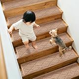 BOBO 洗える吸着階段マット タフティングマット 滑り止め 階段保護マット 厚さ12.5mm カーペット すべり止め 防滑 保温 防音 洗濯機丸洗い可能 ベージュ(12枚入)