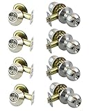 nu-set 4 x ( f-e-26d + 70026d )キー設定と同じドアノブ単一円柱デッドボルト( Set of 4 )、サテンクローム