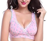 (コ-ランド) Co-land 授乳ブラジャー マタニティ ノンワイヤー ハーフトップ レース付き 授乳服 授乳ブラ クロスオープン 産前用 産後用 ドット柄ピンク 38