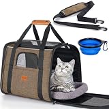 Morpilot ペットキャリー 犬 キャリー クレート 多面メッシュ 中型犬・小型犬・猫2匹・犬用キャリーケース 折りたたみ 通気性 防水 車載/旅行/避難/アウトドア/室内休憩/帰省で活用/キャンプ用 ペットケージ (犬猫兼用/金属フレーム/安全ロープ/収納ポケット/衝突防止角) (グレー, L,70L x 52W x 52H cm)