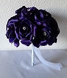 パープルラインストーンローズブライダルウェディングブーケ&ブートニア 12" Bouquet パープル