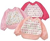 ベビー 幼児 おしゃれ 長袖 防水 エプロン お食事 お絵かき などで大活躍 ３枚組 選べるデザイン (ピンク系（女の子）)