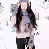 gbsell 3個入りレディース冬暖かいニットウールふわふわ帽子+スカーフ+手袋セット XXL グレー